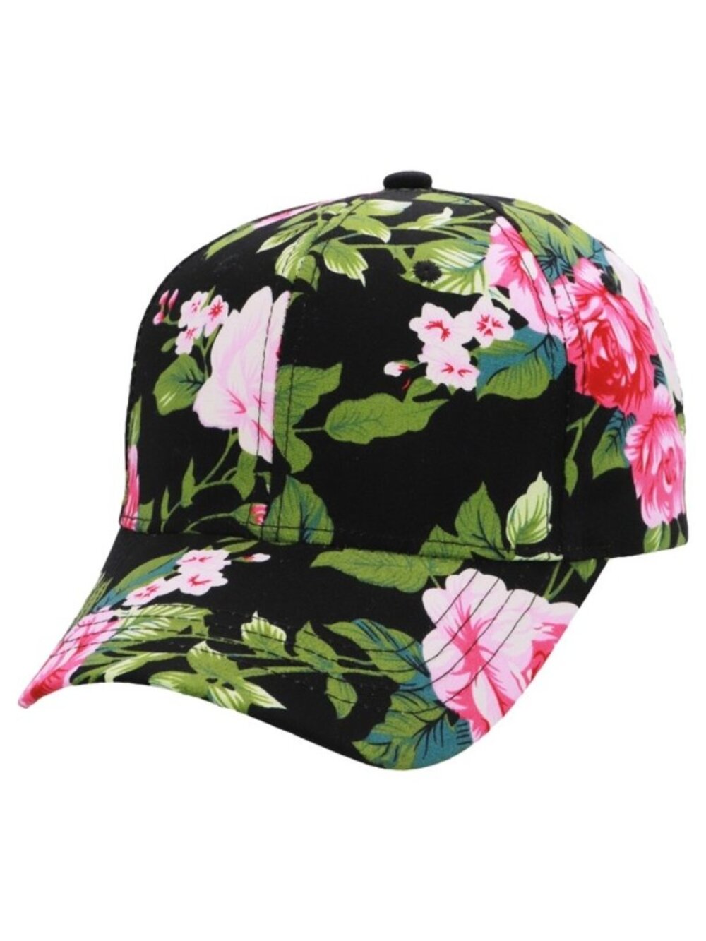 Floral Peony Garden Leaves Baseball Cap Hat BLACK